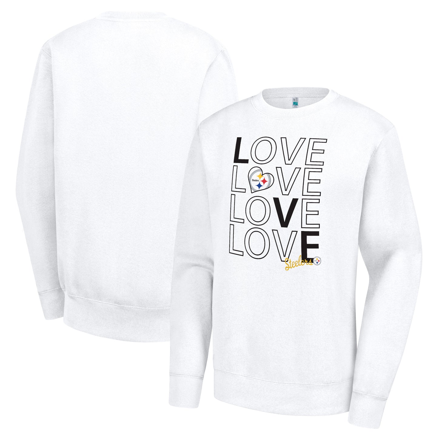 Women's G-III 4Her by Carl Banks White Pittsburgh Steelers Lots of Love Graphic Fleece Pullover Sweatshirt