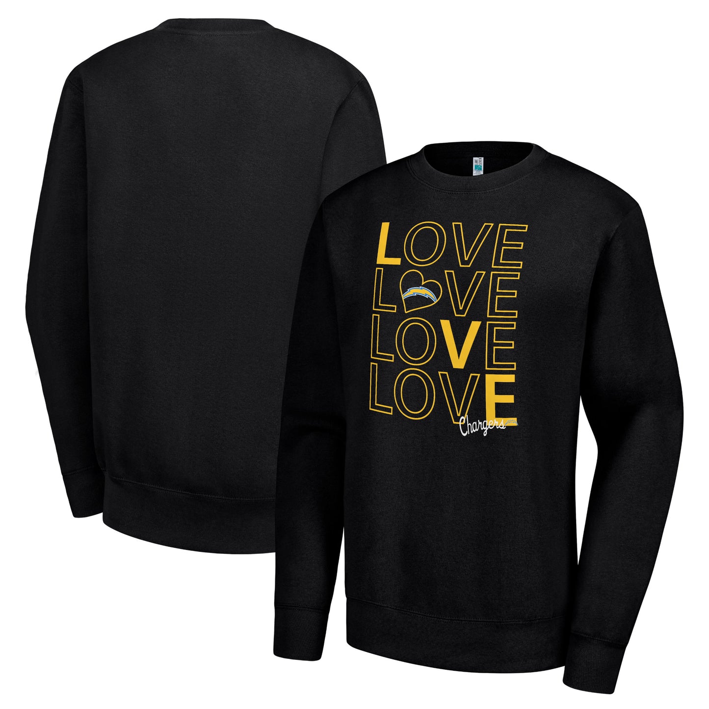 Women's G-III 4Her by Carl Banks Black Los Angeles Chargers Lots of Love Graphic Fleece Pullover Sweatshirt