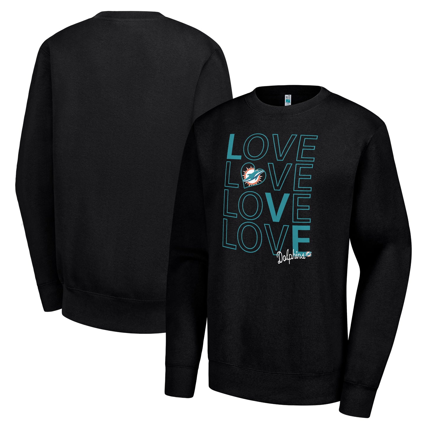 Women's G-III 4Her by Carl Banks Black Miami Dolphins Lots of Love Graphic Fleece Pullover Sweatshirt