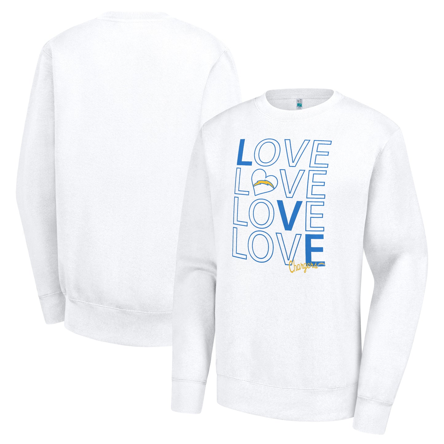 Women's G-III 4Her by Carl Banks White Los Angeles Chargers Lots of Love Graphic Fleece Pullover Sweatshirt