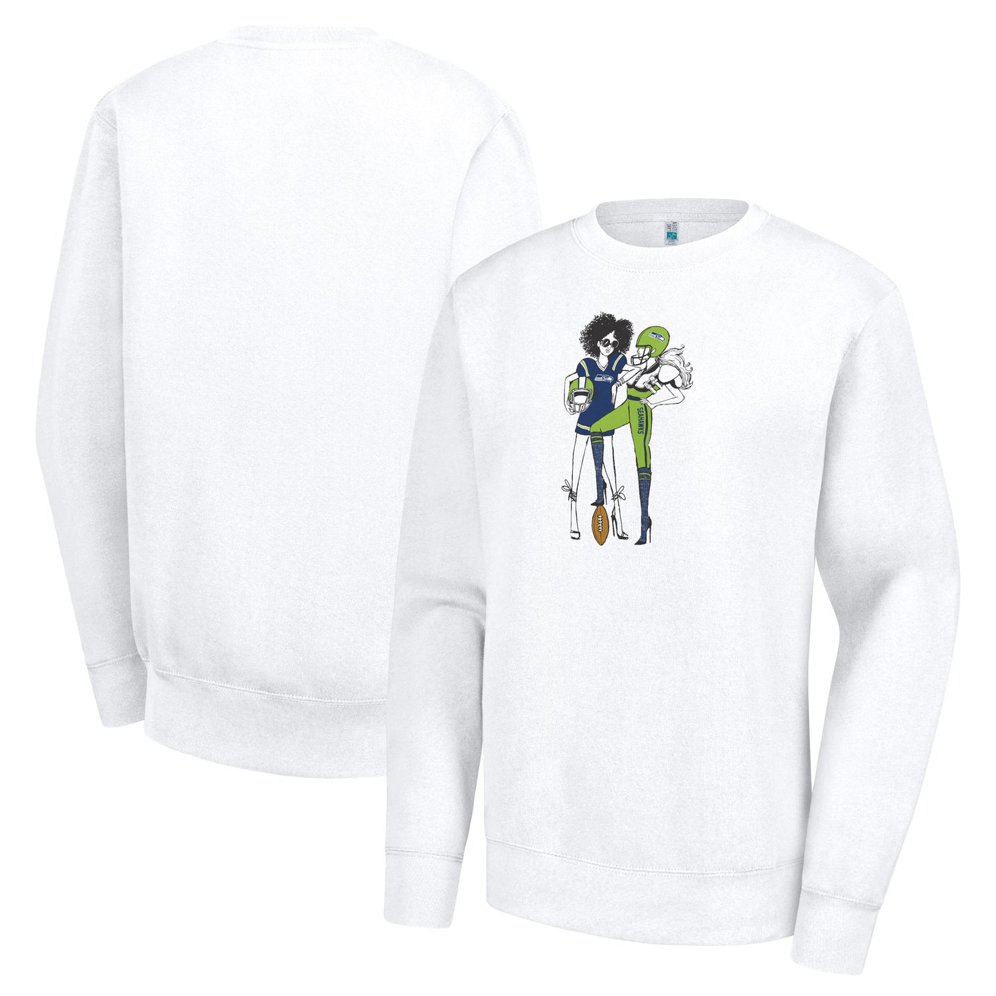 Women's G-III 4Her by Carl Banks White Seattle Seahawks Football Girls Graphic Fleece Pullover Sweatshirt