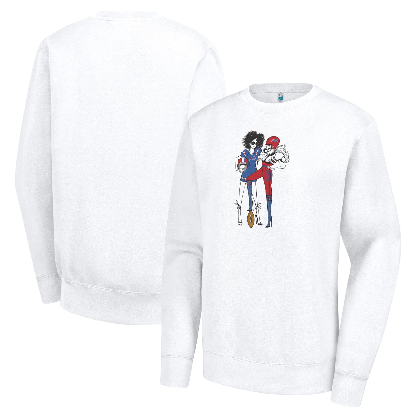 Women's G-III 4Her by Carl Banks White Buffalo Bills Football Girls Graphic Fleece Pullover Sweatshirt