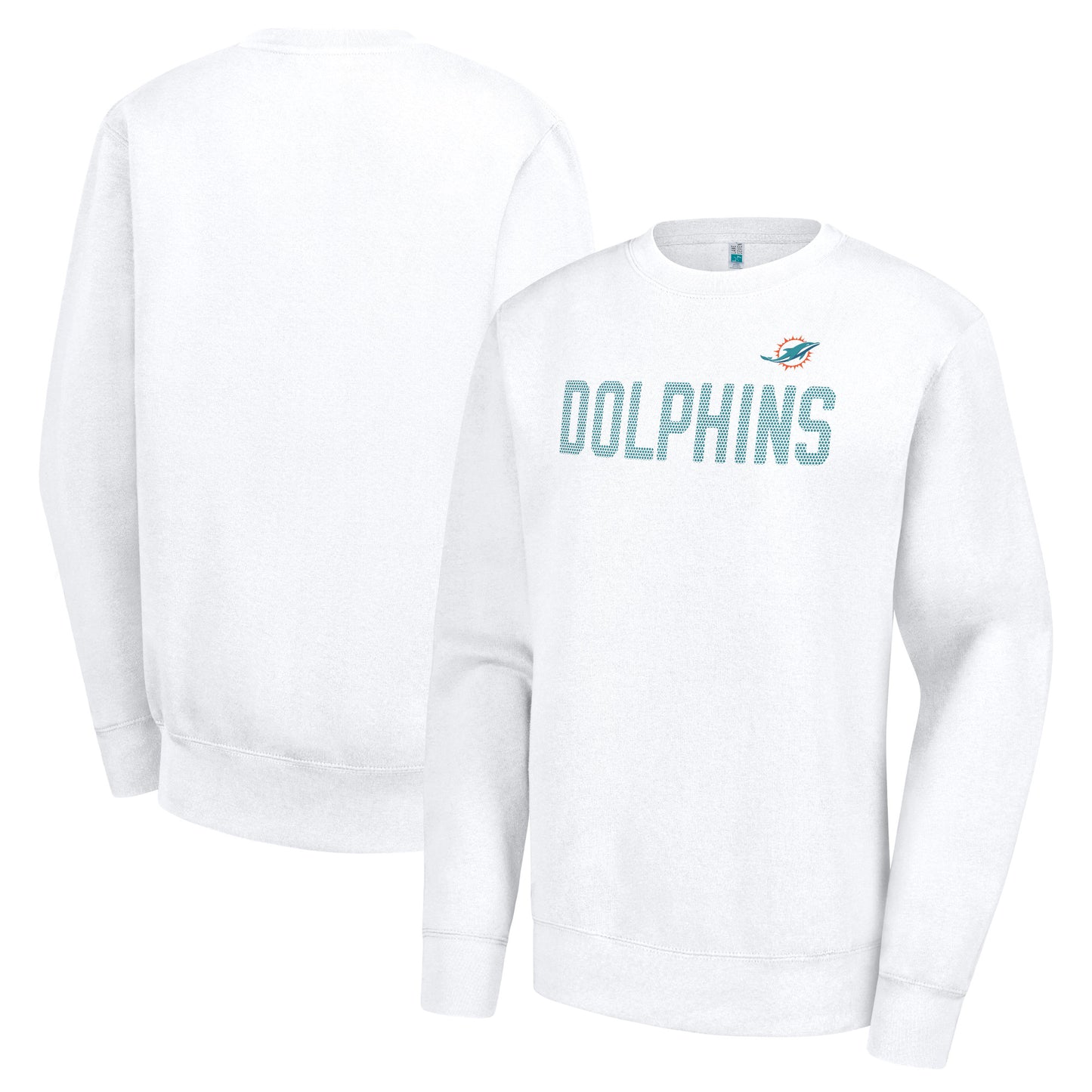 Women's G-III 4Her by Carl Banks White Miami Dolphins Dot Print Team Graphic Fleece Pullover Sweatshirt