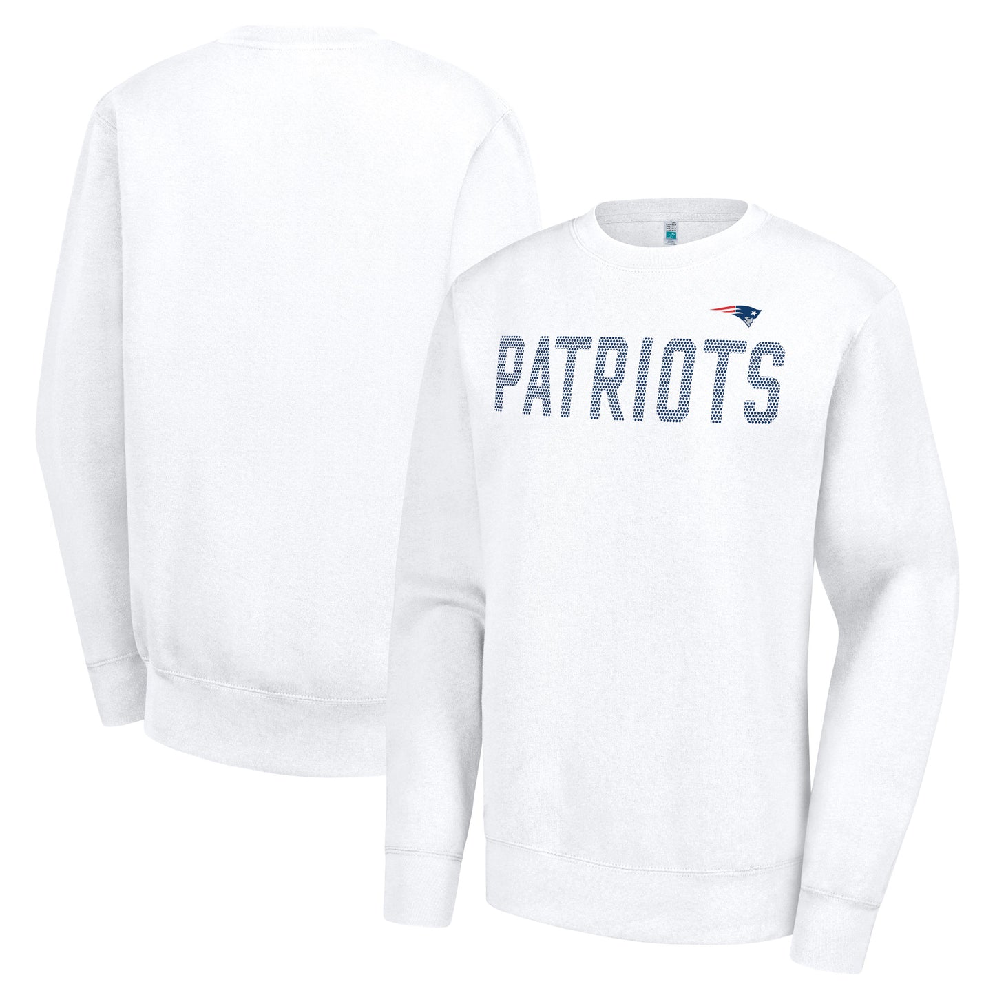 Women's G-III 4Her by Carl Banks White New England Patriots Dot Print Team Graphic Fleece Pullover Sweatshirt