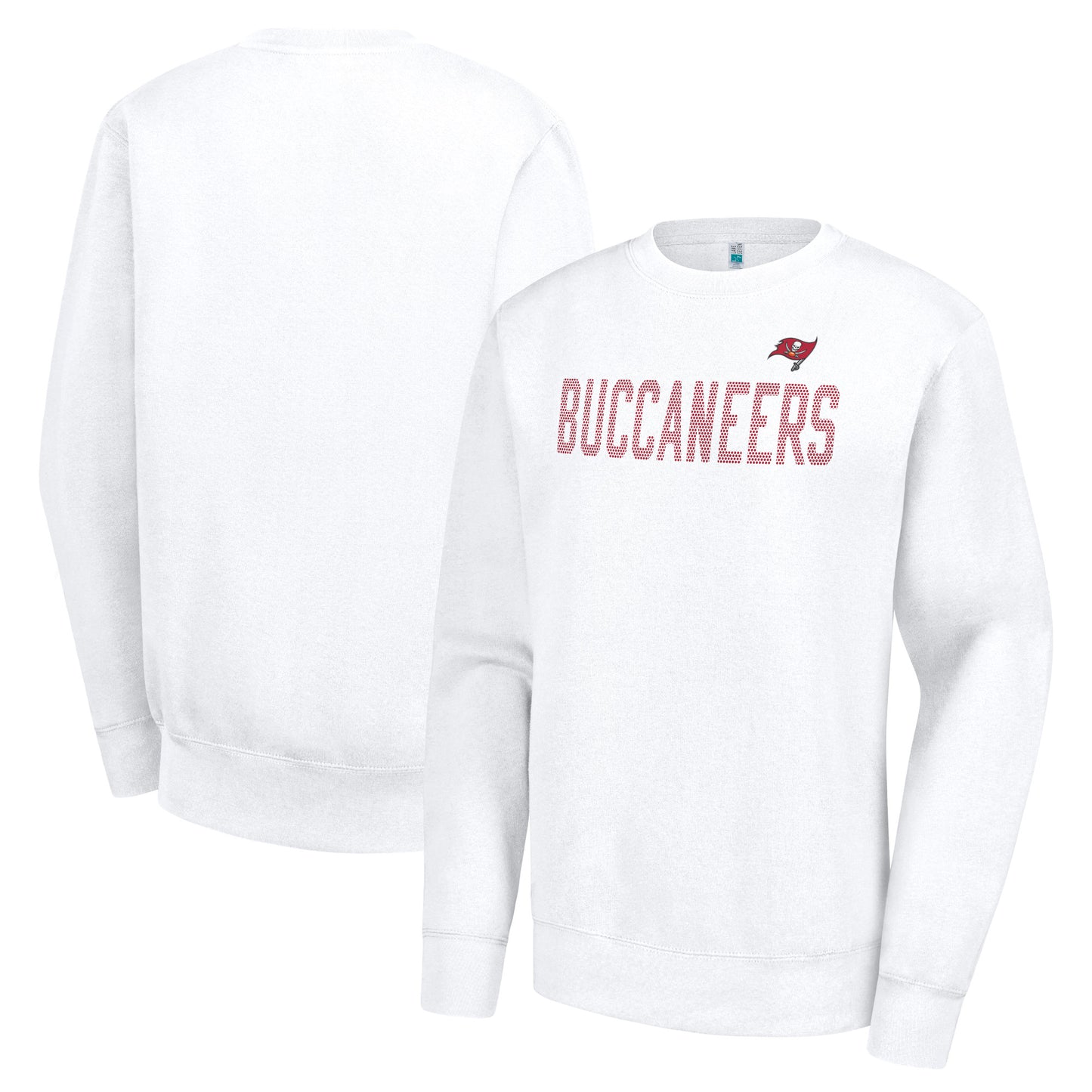Women's G-III 4Her by Carl Banks White Tampa Bay Buccaneers Dot Print Team Graphic Fleece Pullover Sweatshirt