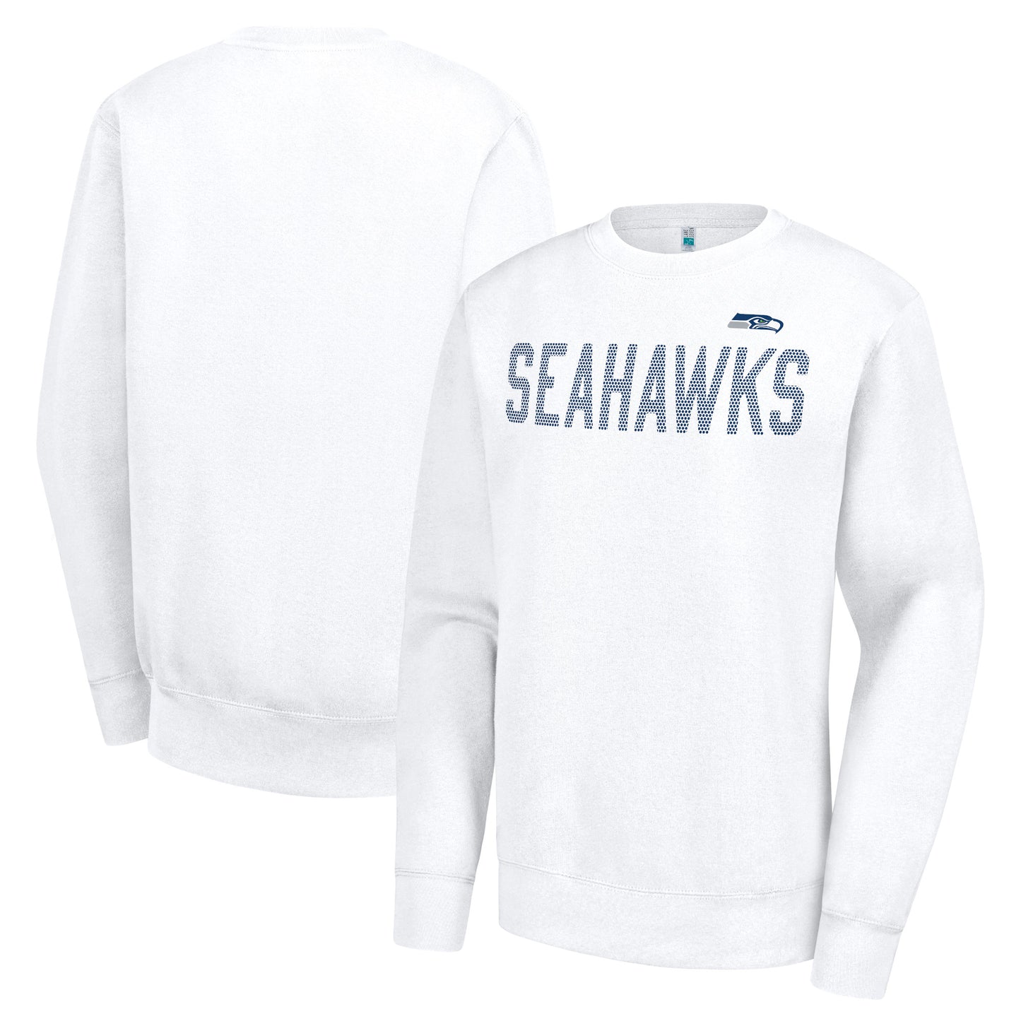 Women's G-III 4Her by Carl Banks White Seattle Seahawks Dot Print Team Graphic Fleece Pullover Sweatshirt
