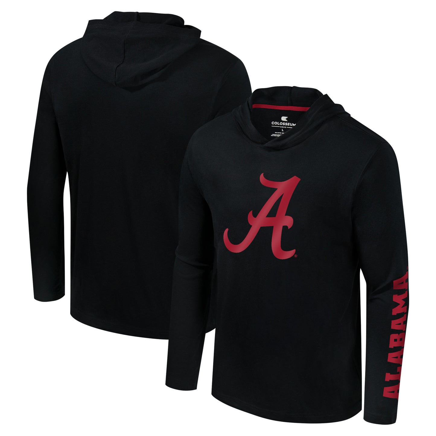 Men's Colosseum Black Alabama Crimson Tide Logo Lockup Active Blend Long Sleeve T-Shirt Hoodie