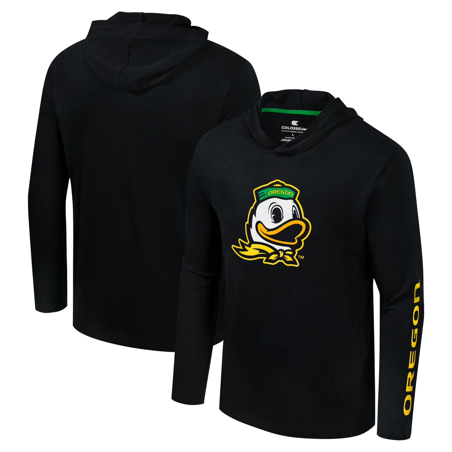 Men's Colosseum Black Oregon Ducks Logo Lockup Active Blend Long Sleeve T-Shirt Hoodie