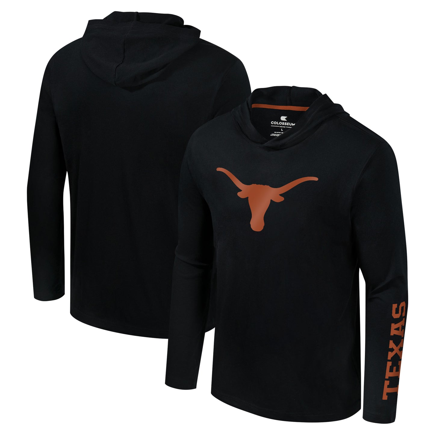Men's Colosseum Black Texas Longhorns Logo Lockup Active Blend Long Sleeve T-Shirt Hoodie