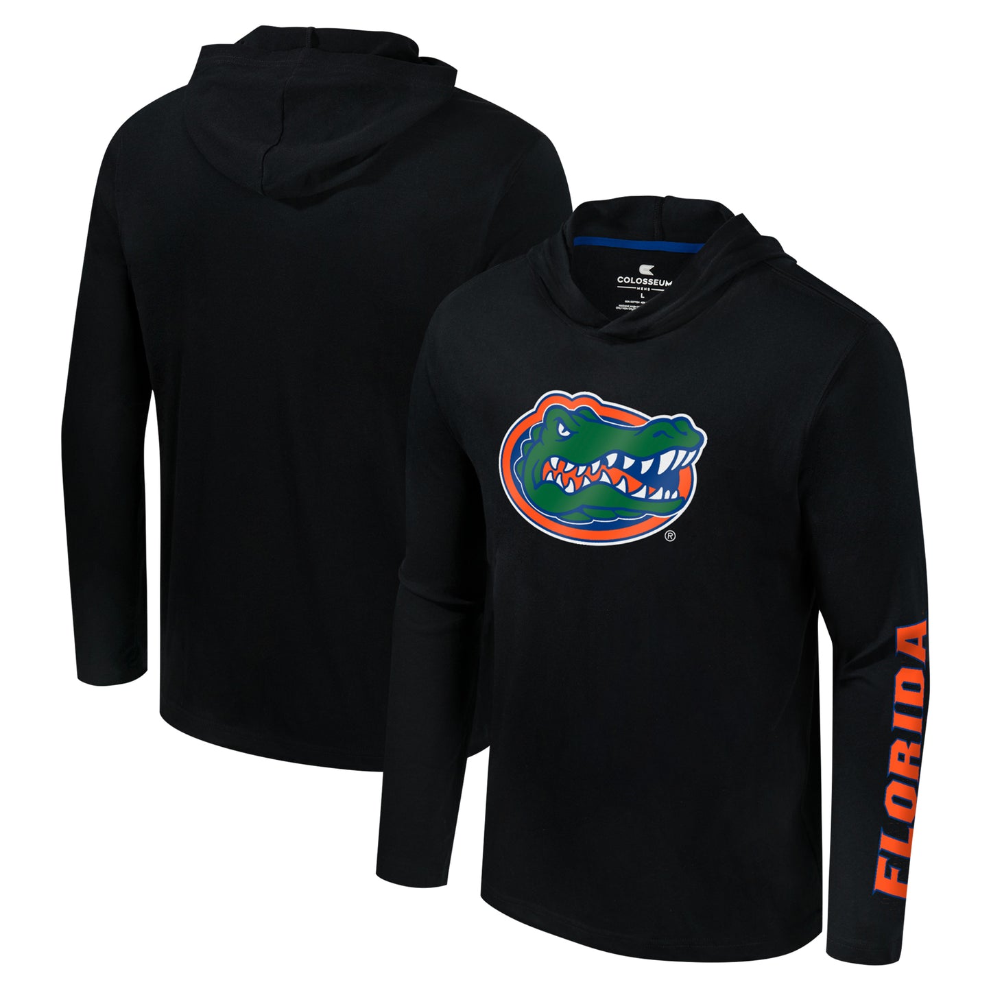 Men's Colosseum Black Florida Gators Logo Lockup Active Blend Long Sleeve T-Shirt Hoodie