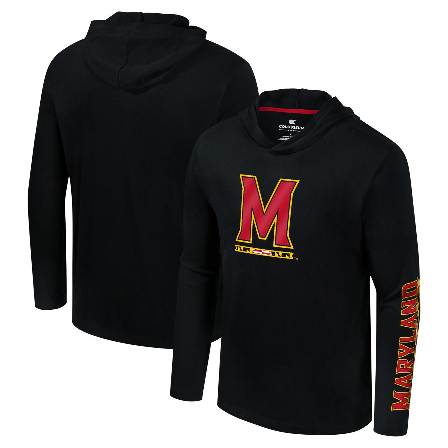 Men's Colosseum Black Maryland Terrapins Logo Lockup Active Blend Long Sleeve T-Shirt Hoodie