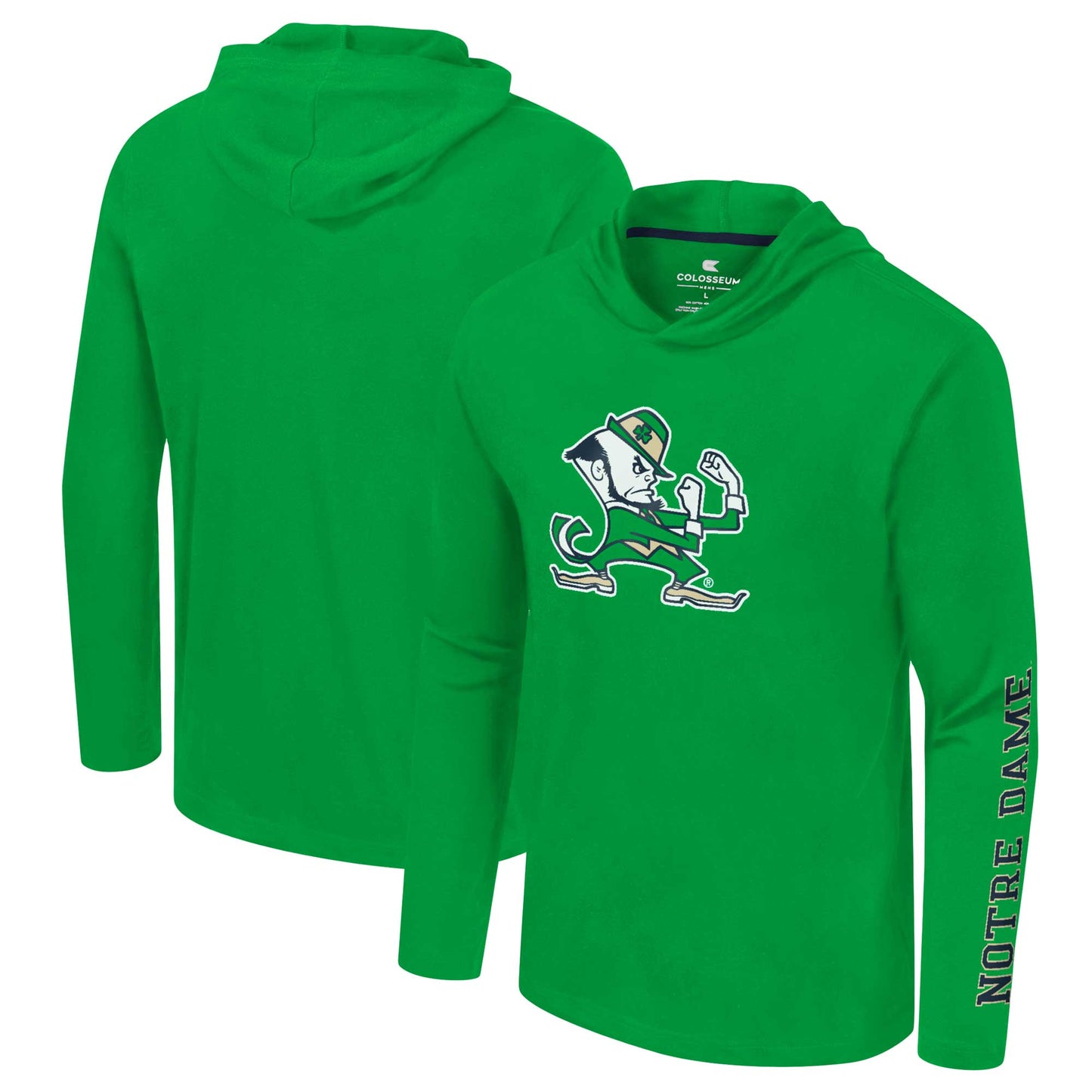 Men's Colosseum Green Notre Dame Fighting Irish Logo Lockup Active Blend Long Sleeve T-Shirt Hoodie