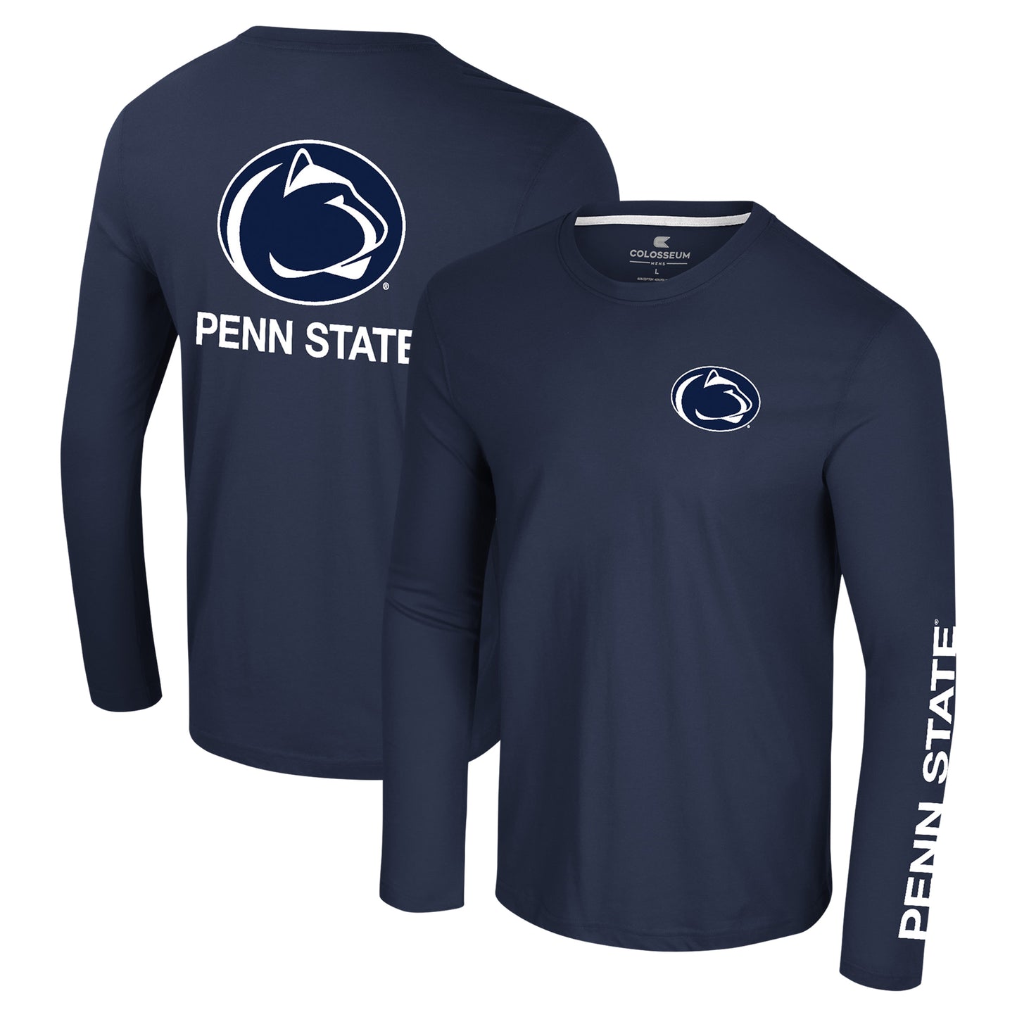 Men's Colosseum Navy Penn State Nittany Lions Logo Lockup 3-Hit Active Blend Long Sleeve T-Shirt