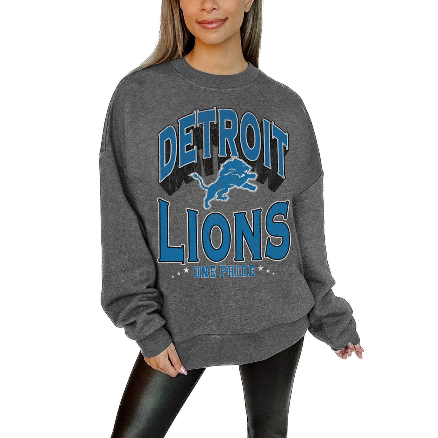 Women's Gameday Couture Charcoal Detroit Lions Long Weekend Premium Fleece Drop Shoulder Pullover Sweatshirt