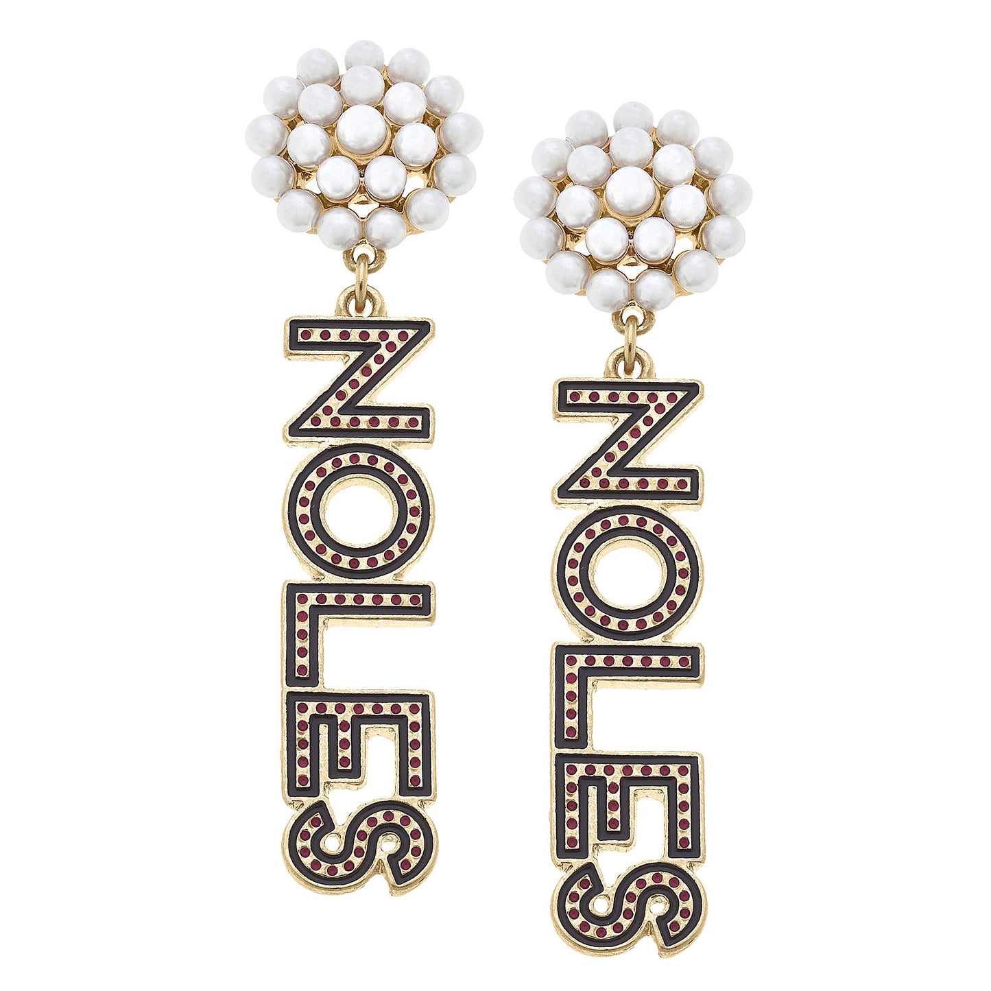Women's Florida State Seminoles Pearl Cluster Dotted Enamel Drop Earrings