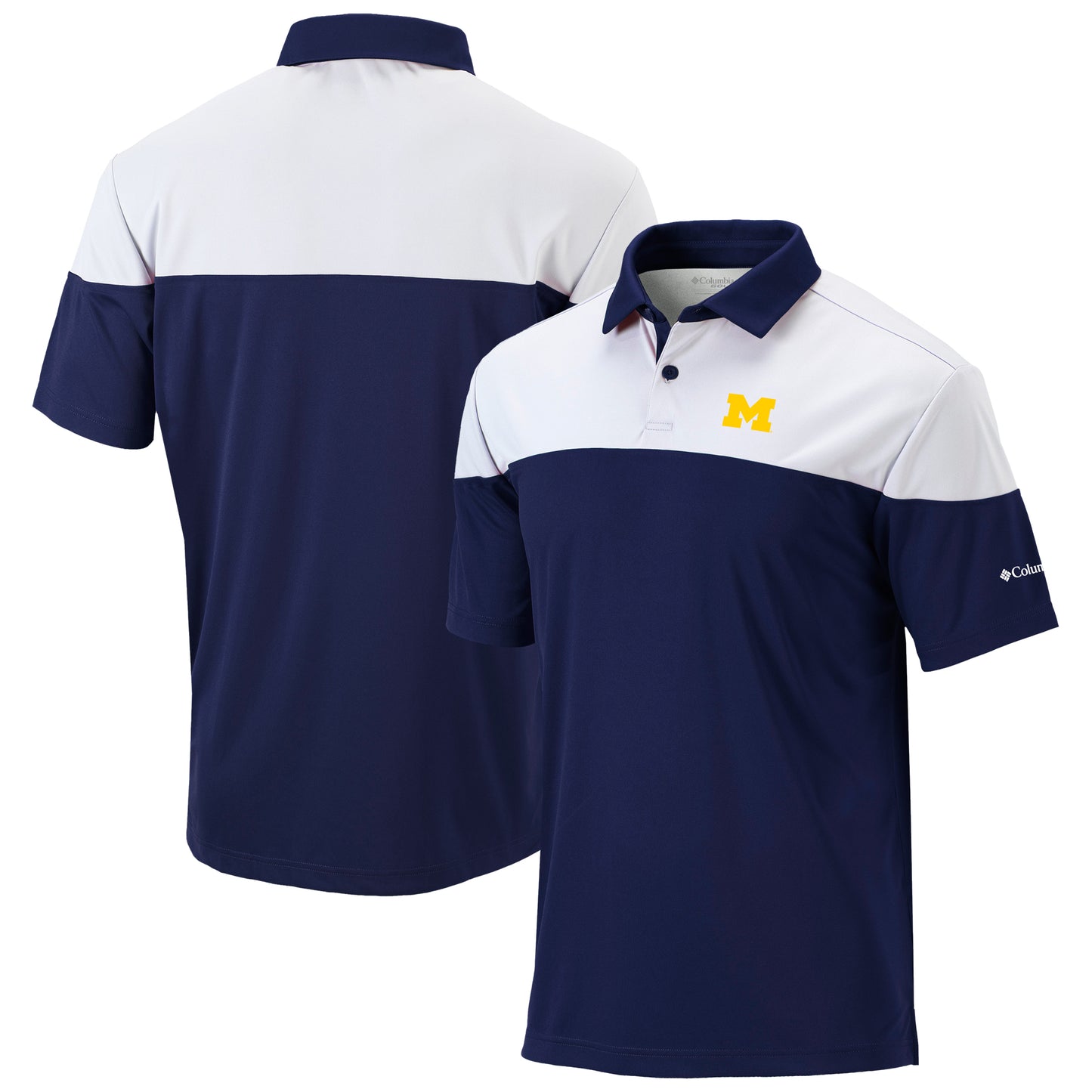 Men's Columbia Navy Michigan Wolverines Best Ball Omni-Wick Polo