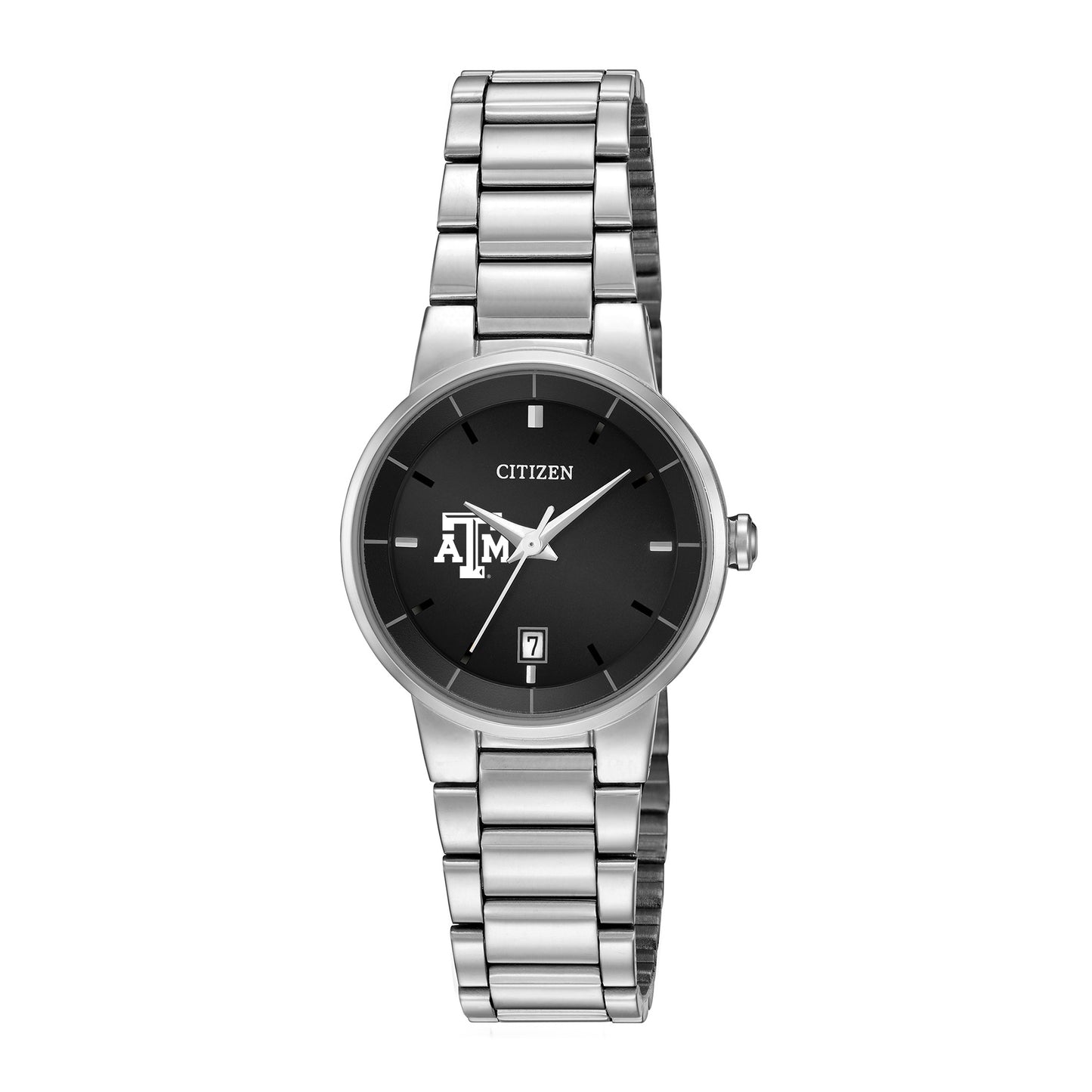 Women's Citizen Watch Silver Texas A&M Aggies Black Dial Stainless Steel Watch