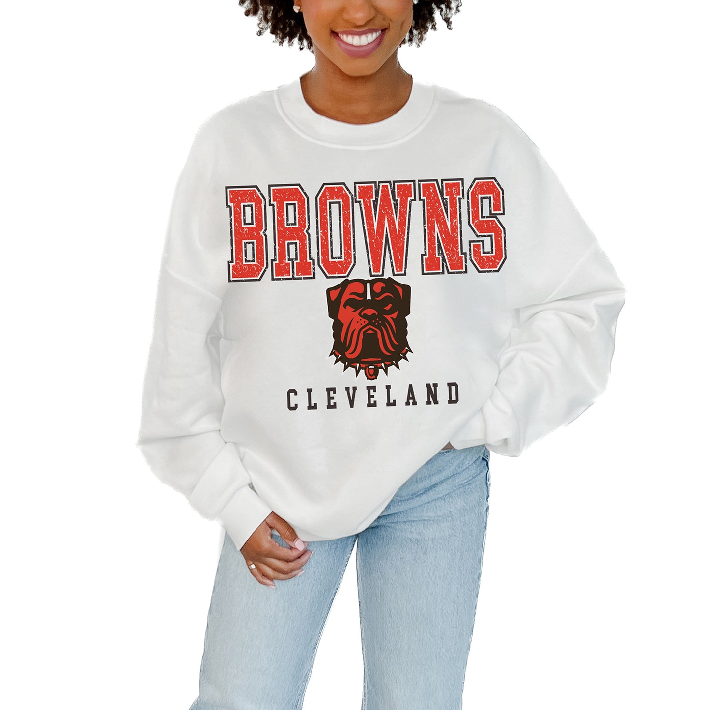 Women's Gameday Couture White Cleveland Browns Sunday Drives Oversized Pullover Sweatshirt