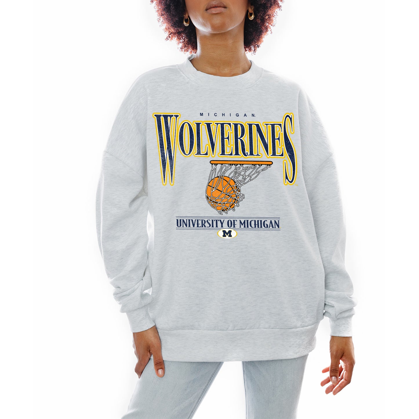 Women's Gameday Couture Gray Michigan Wolverines Basketball Premium Fleece Drop Pullover Sweatshirt
