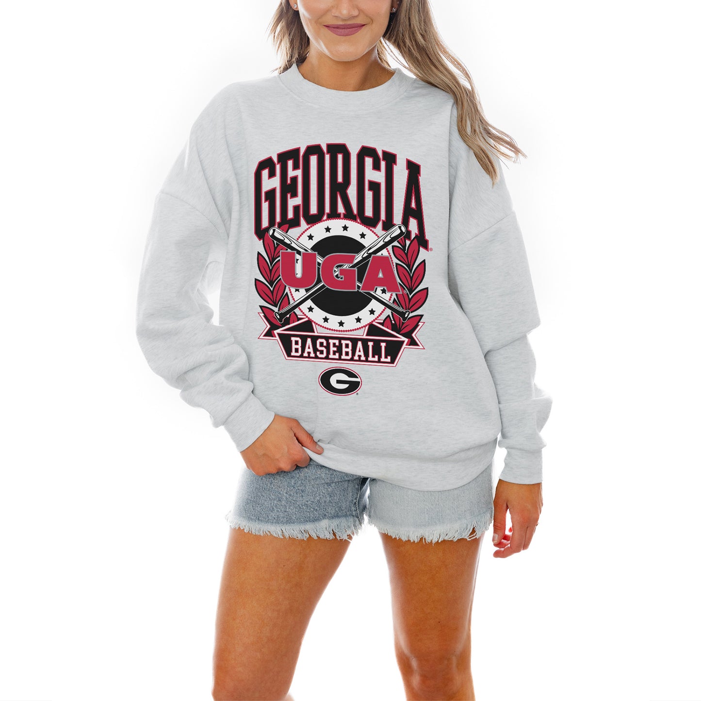 Women's Gameday Couture Gray Georgia Bulldogs Baseball Premium Fleece Drop Pullover Sweatshirt