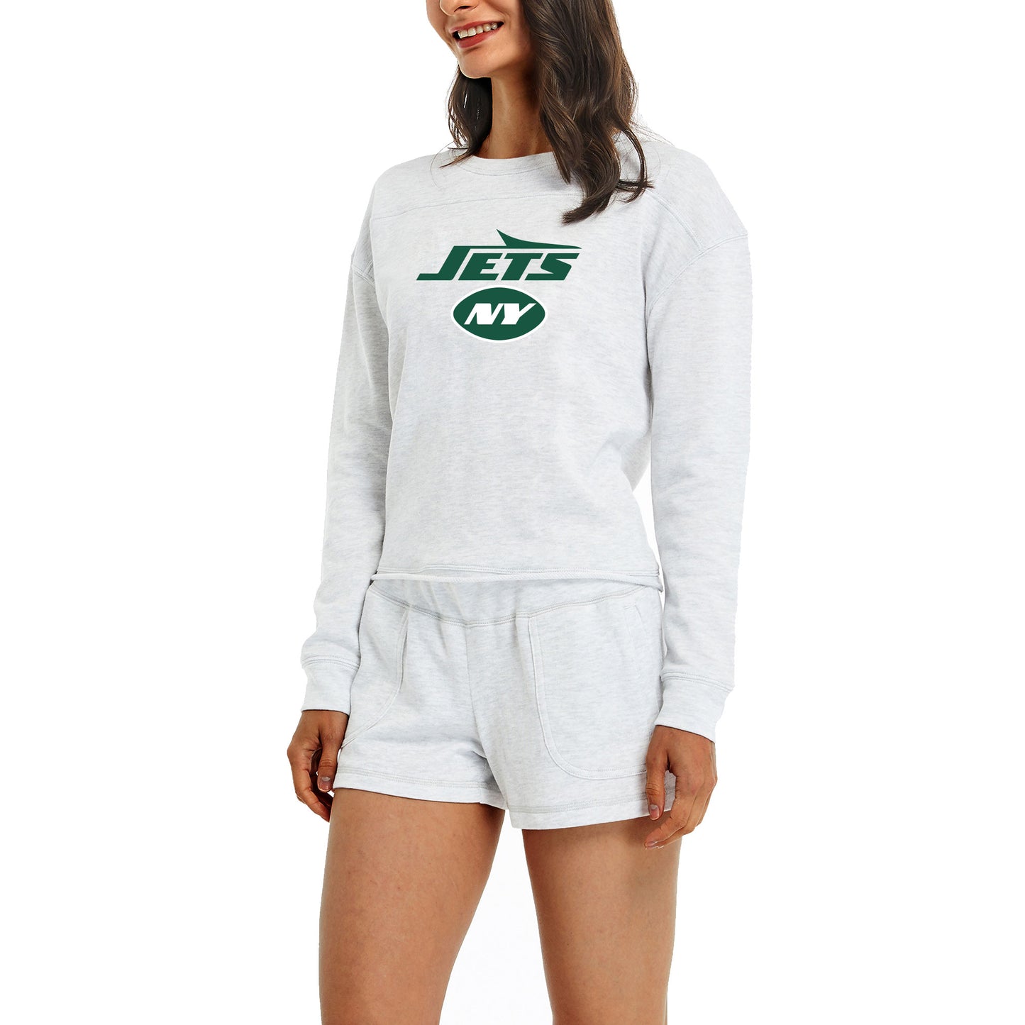 Women's Concepts Sport Cream New York Jets Crossfield Long Sleeve Top & Shorts Set