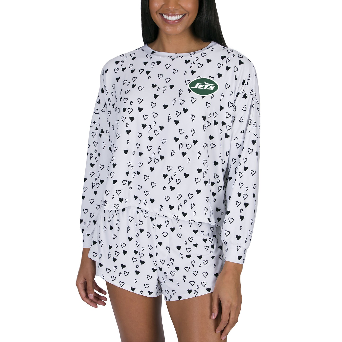 Women's Concepts Sport White New York Jets Epiphany Long Sleeve Top & Shorts Set