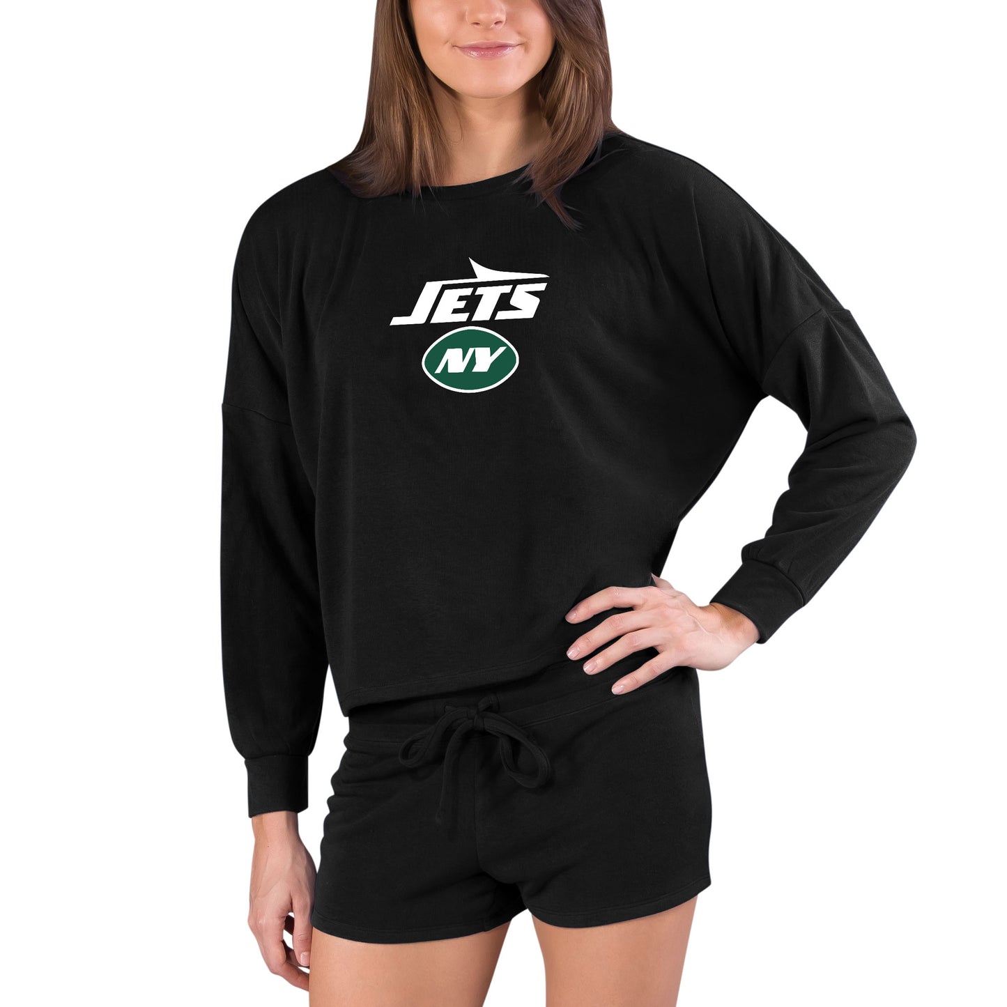 Women's Concepts Sport Black New York Jets Long Sleeve T-Shirt & Shorts Sleep Set