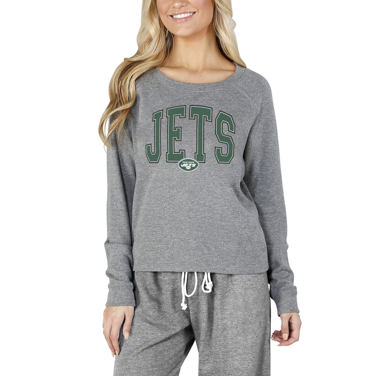 Women's Concepts Sport Gray New York Jets Mainstream Terry Long Sleeve T-Shirt