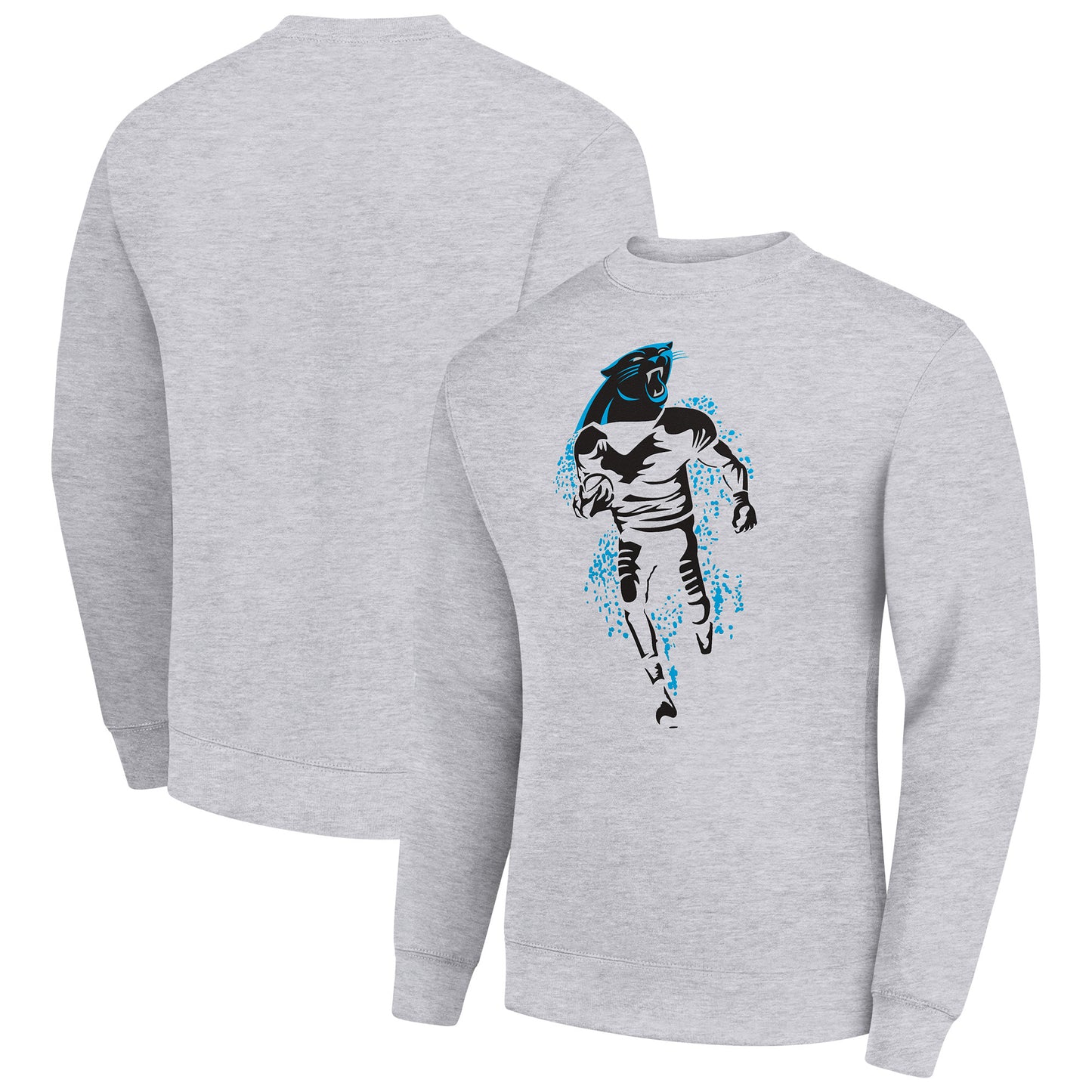 Men's Starter Heather Gray Carolina Panthers Logoface Team Graphic Tri-Blend Fleece Pullover Sweatshirt