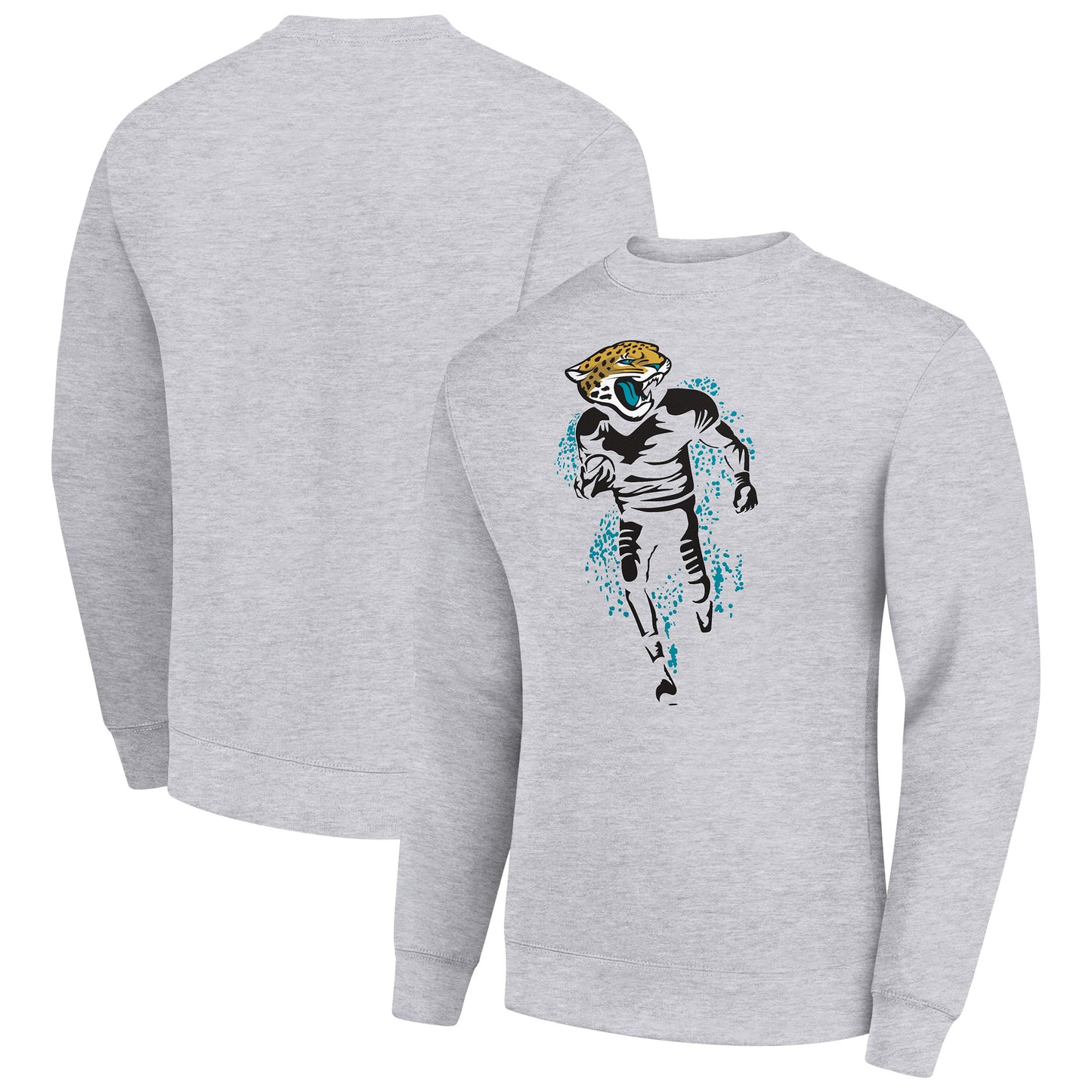 Men's Starter Heather Gray Jacksonville Jaguars Logoface Team Graphic Tri-Blend Fleece Pullover Sweatshirt