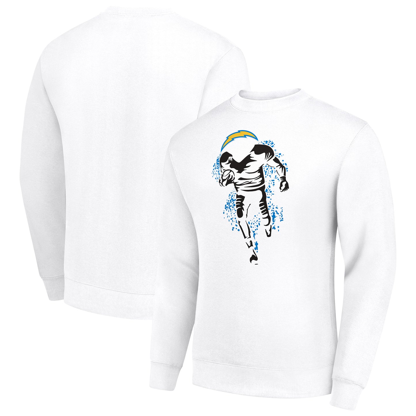 Men's Starter White Los Angeles Chargers Logoface Team Graphic Tri-Blend Fleece Pullover Sweatshirt