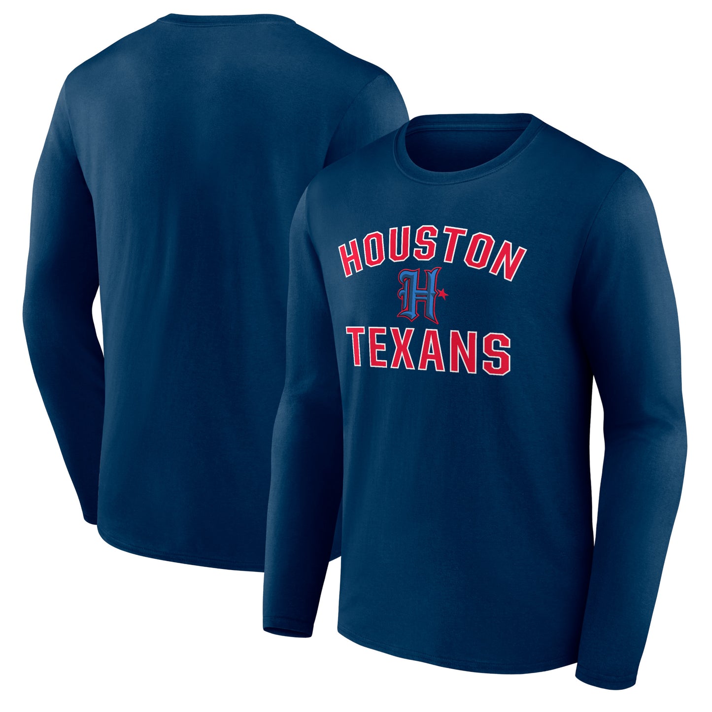 Men's Navy Houston Texans Secondary Logo Victory Arch Long Sleeve T-Shirt