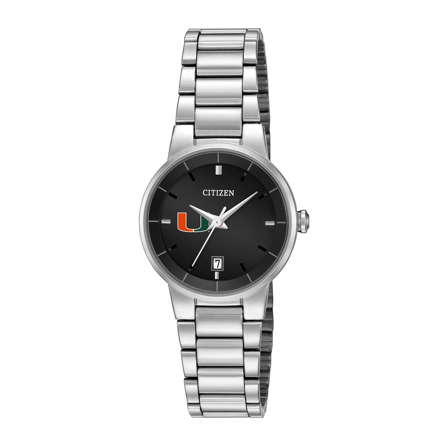 Women's Citizen Watch Silver Miami Hurricanes Black Dial Stainless Steel Watch
