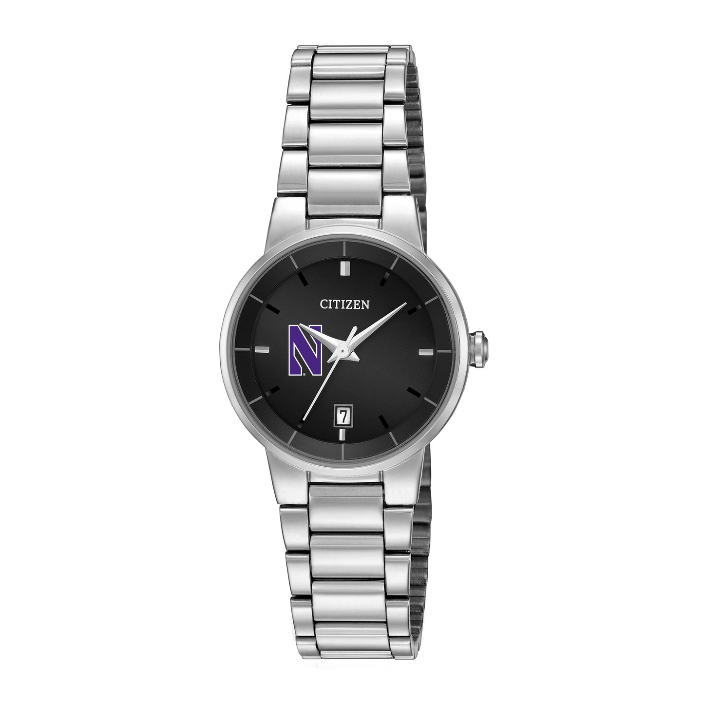 Women's Citizen Watch Silver Northwestern Wildcats Black Dial Stainless Steel Watch