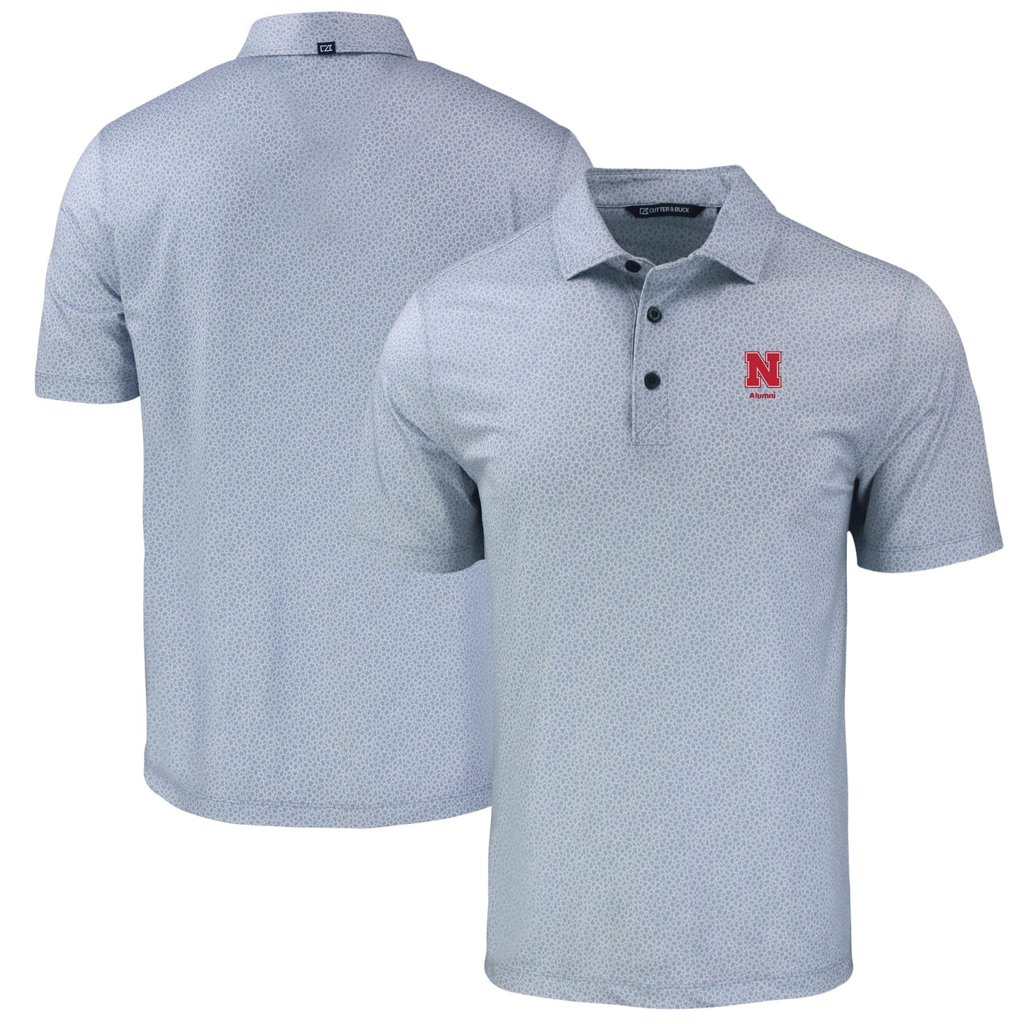 Men's Cutter & Buck Gray Nebraska Huskers Pike Eco Pebble Print Stretch Recycled Polo