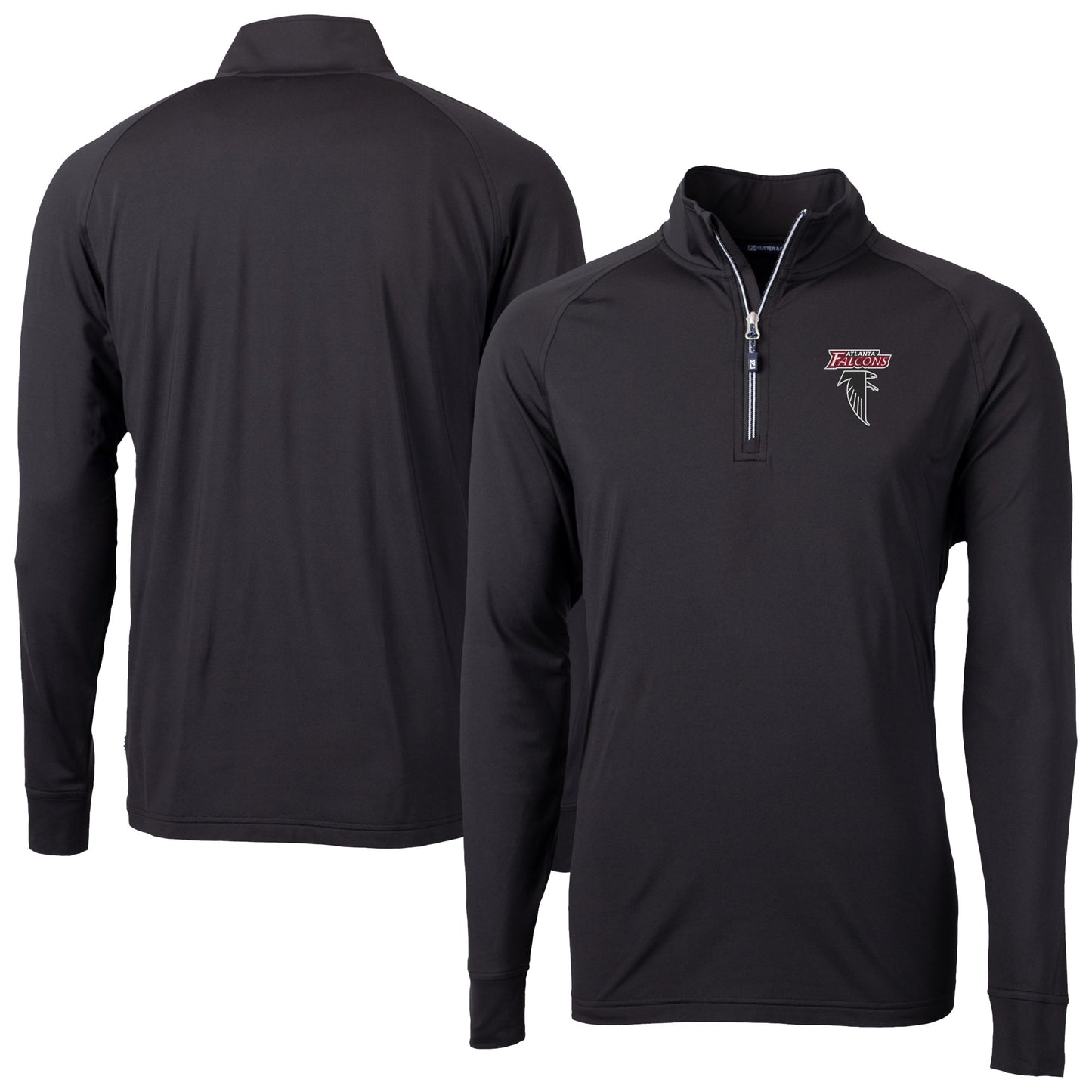 Men's Cutter & Buck Black Atlanta Falcons Adapt Eco Knit Stretch Recycled Raglan Quarter-Zip DryTec Top