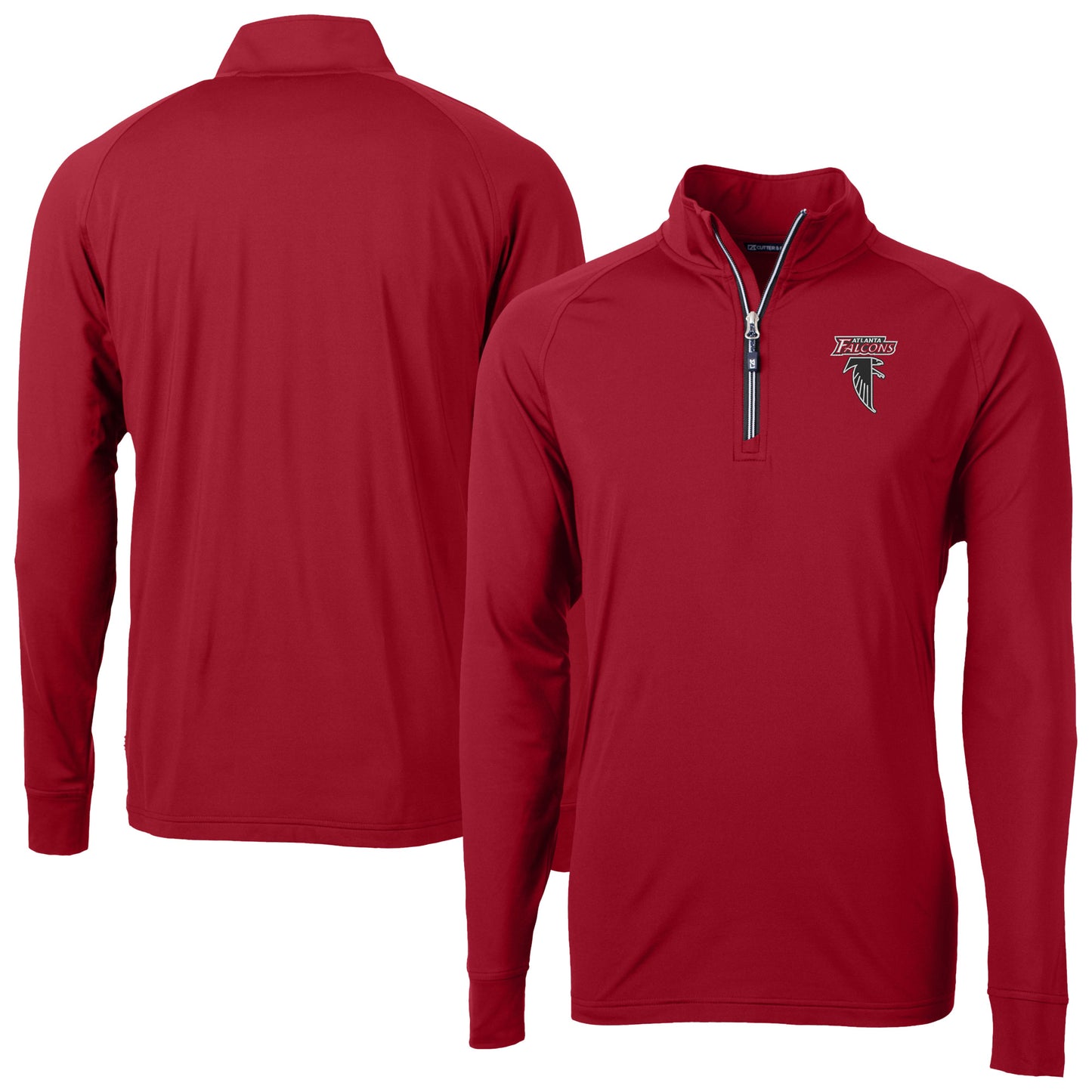 Men's Cutter & Buck Red Atlanta Falcons Adapt Eco Knit Stretch Recycled Raglan Quarter-Zip DryTec Top