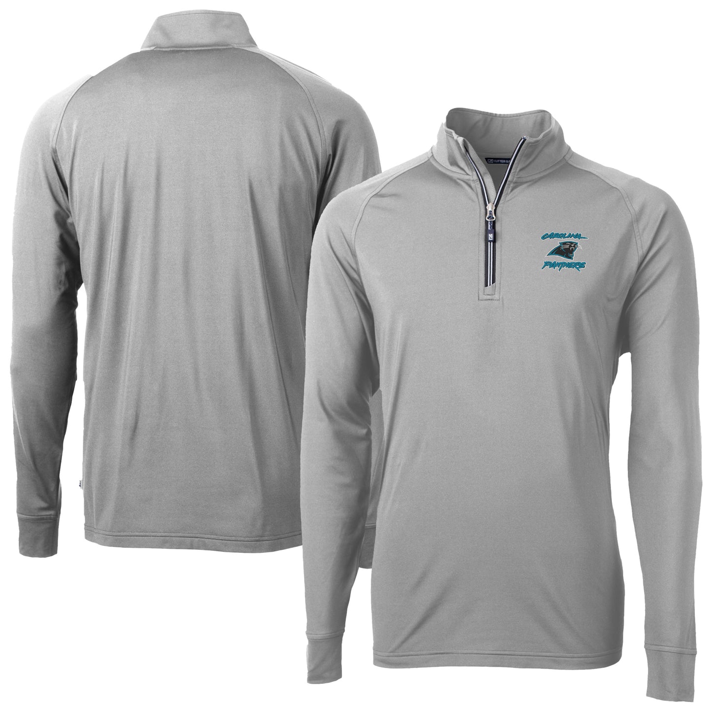 Men's Cutter & Buck Gray Carolina Panthers Adapt Eco Knit Stretch Recycled Raglan Quarter-Zip DryTec Top