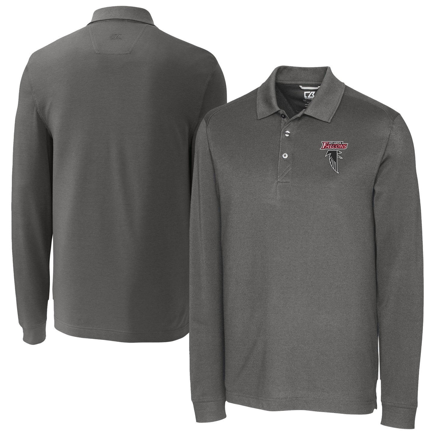 Men's Cutter & Buck Gray Atlanta Falcons Advantage Tri-Blend Pique Long Sleeve Polo
