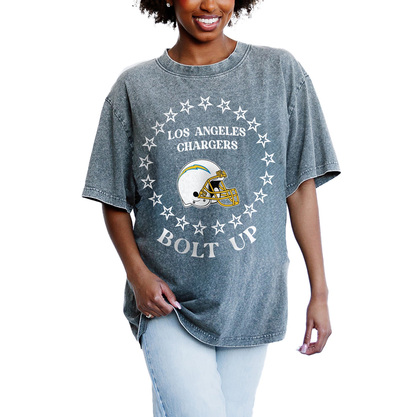 Women's Gameday Couture Gray Los Angeles Chargers On Point Oversized Slogan T-Shirt