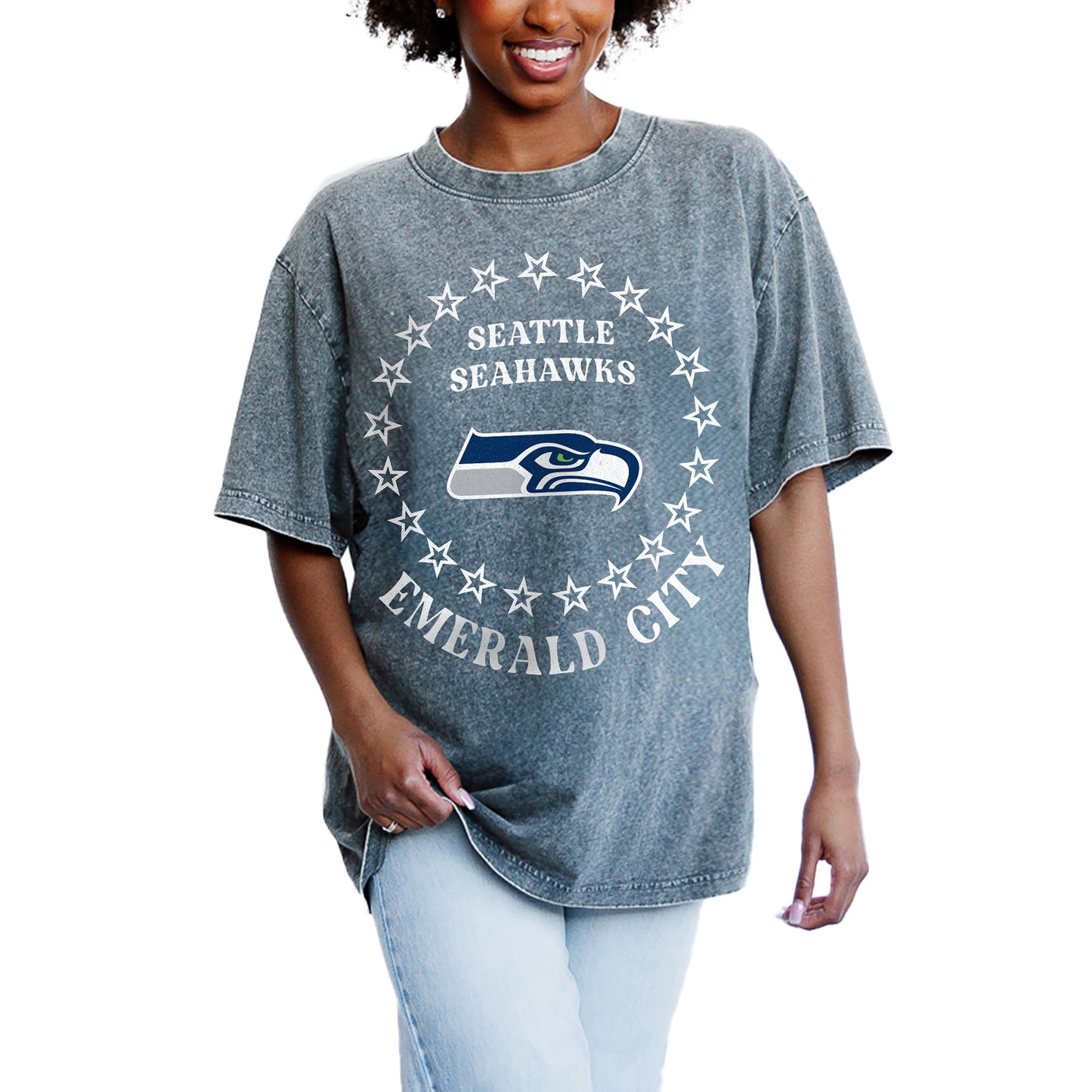 Women's Gameday Couture Gray Seattle Seahawks On Point Oversized Slogan T-Shirt