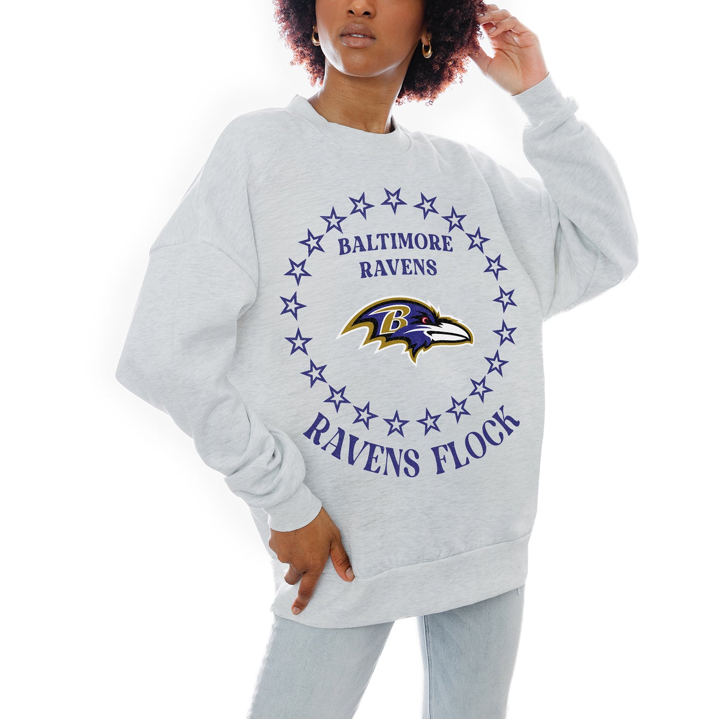 Women's Gameday Couture Oatmeal Baltimore Ravens Superstar Premium Fleece Drop Shoulder Pullover Sweatshirt