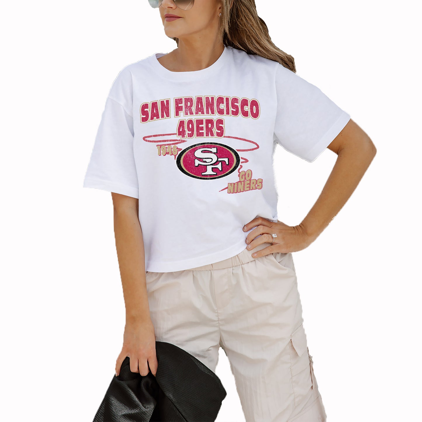 Women's Gameday Couture White San Francisco 49ers Gameday Goals Boxy Fit Cropped T-Shirt
