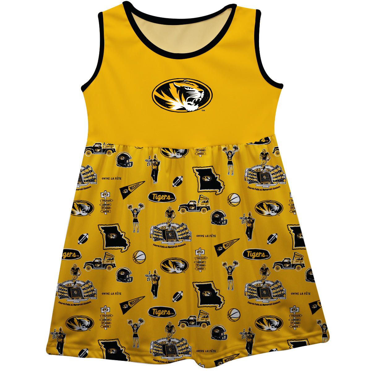 Girls Toddler Vive La Fete Gold Missouri Tigers Impressions Artwork Tank Top Dress