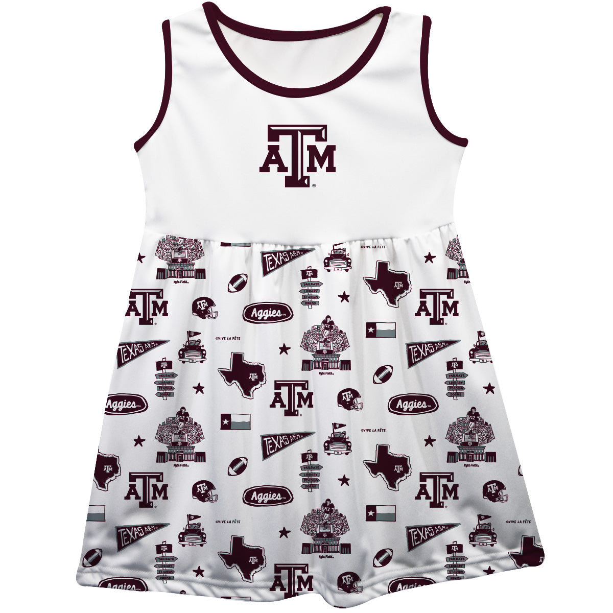 Girls Youth Vive La Fete White Texas A&M Aggies Impressions Artwork Tank Top Dress