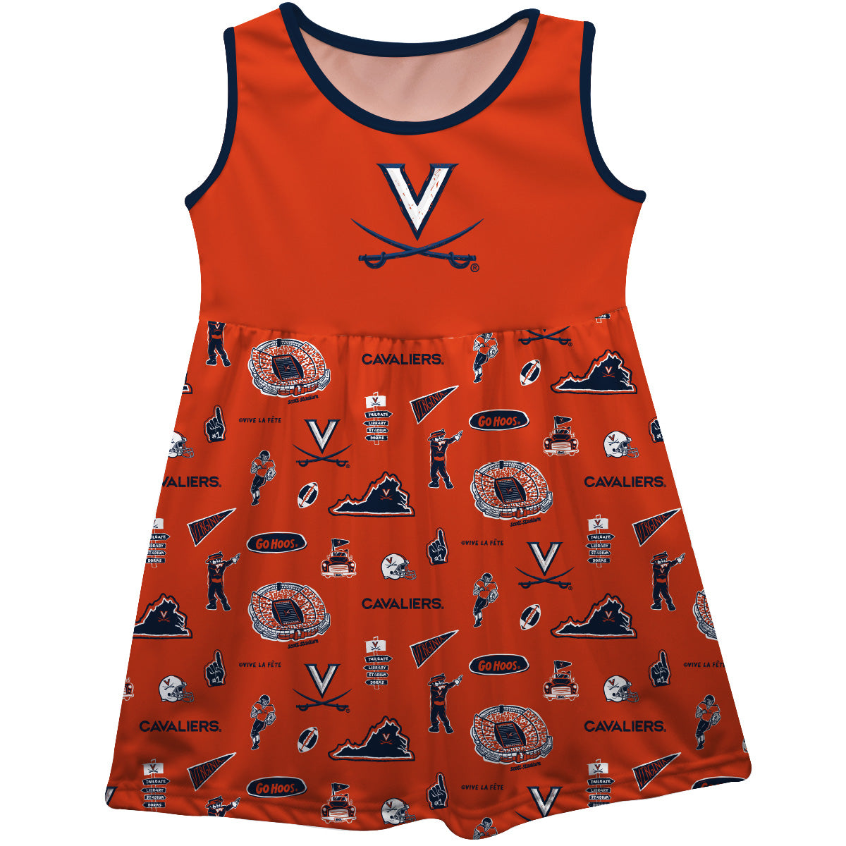 Girls Youth Vive La Fete Orange Virginia Cavaliers Impressions Artwork Tank Top Dress
