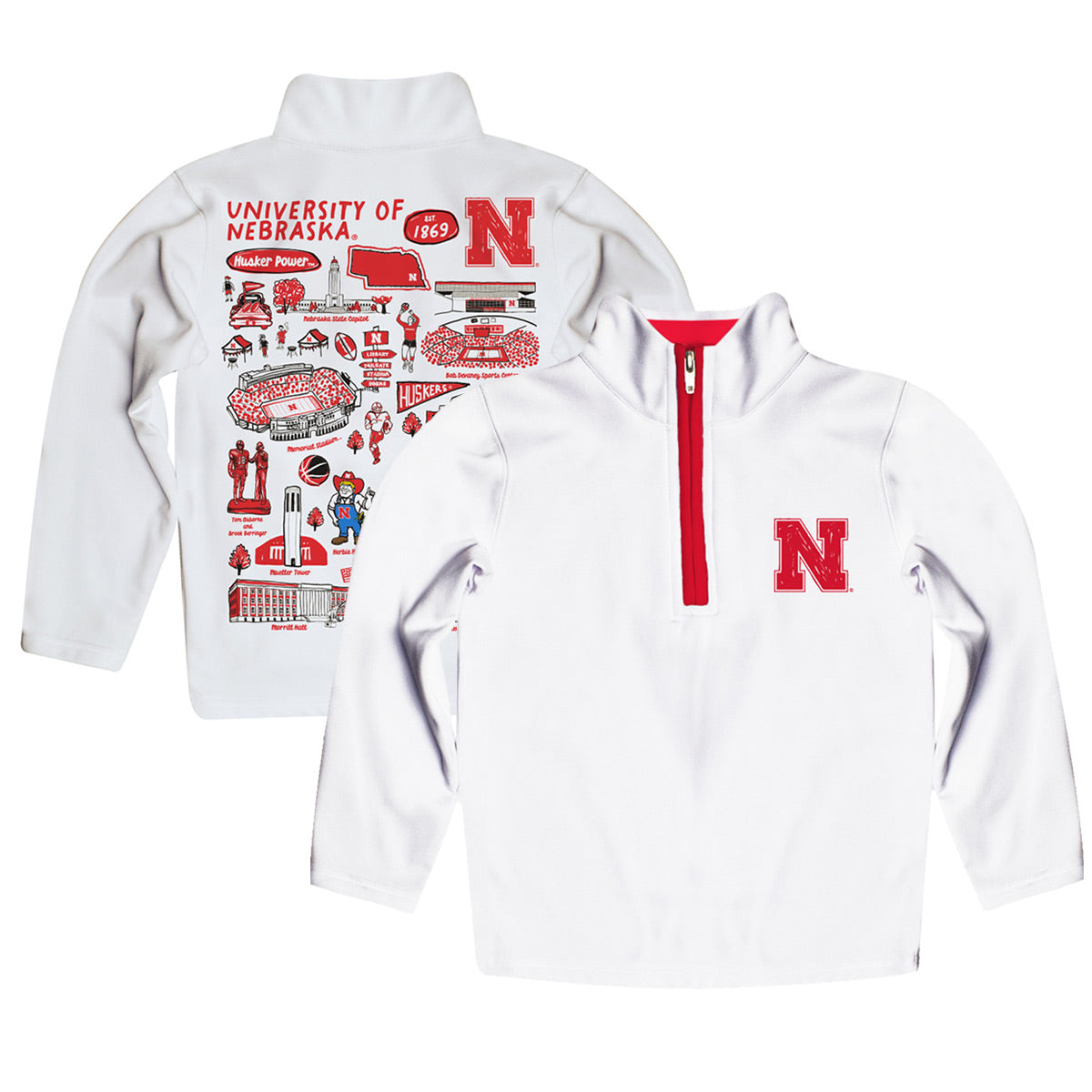 Youth Vive La Fete White Nebraska Huskers Impressions Artwork Quarter-Zip Jacket