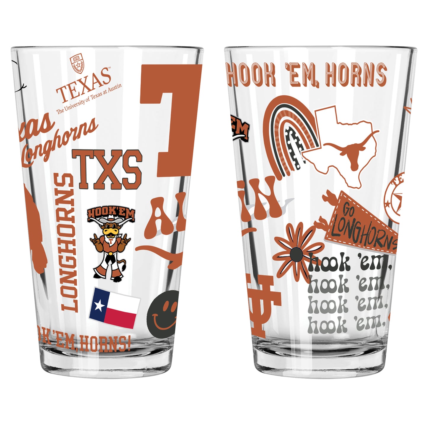 The Memory Company Texas Longhorns 2-Pack 16oz. Pint Glass Loco Design Set