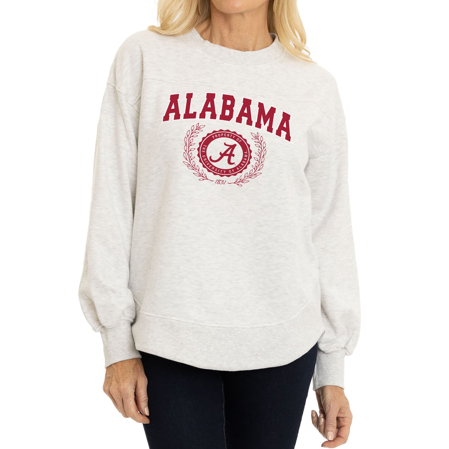 Women's Oatmeal Alabama Crimson Tide Yvette Pullover Sweatshirt