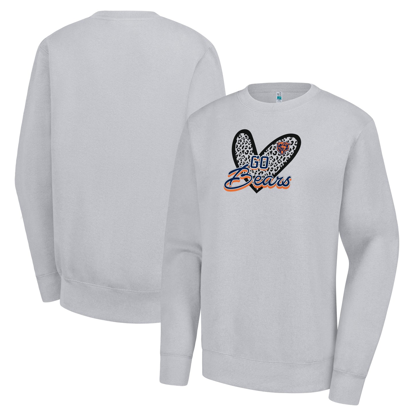 Women's G-III 4Her by Carl Banks Heather Gray Chicago Bears Leopard Heart Pullover Sweatshirt